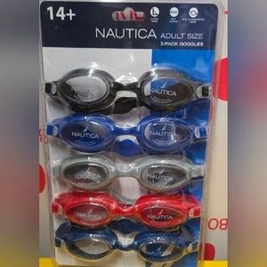 New Nautica Adult Swim Goggles 5-Pack - Black, Blue, Red 14+